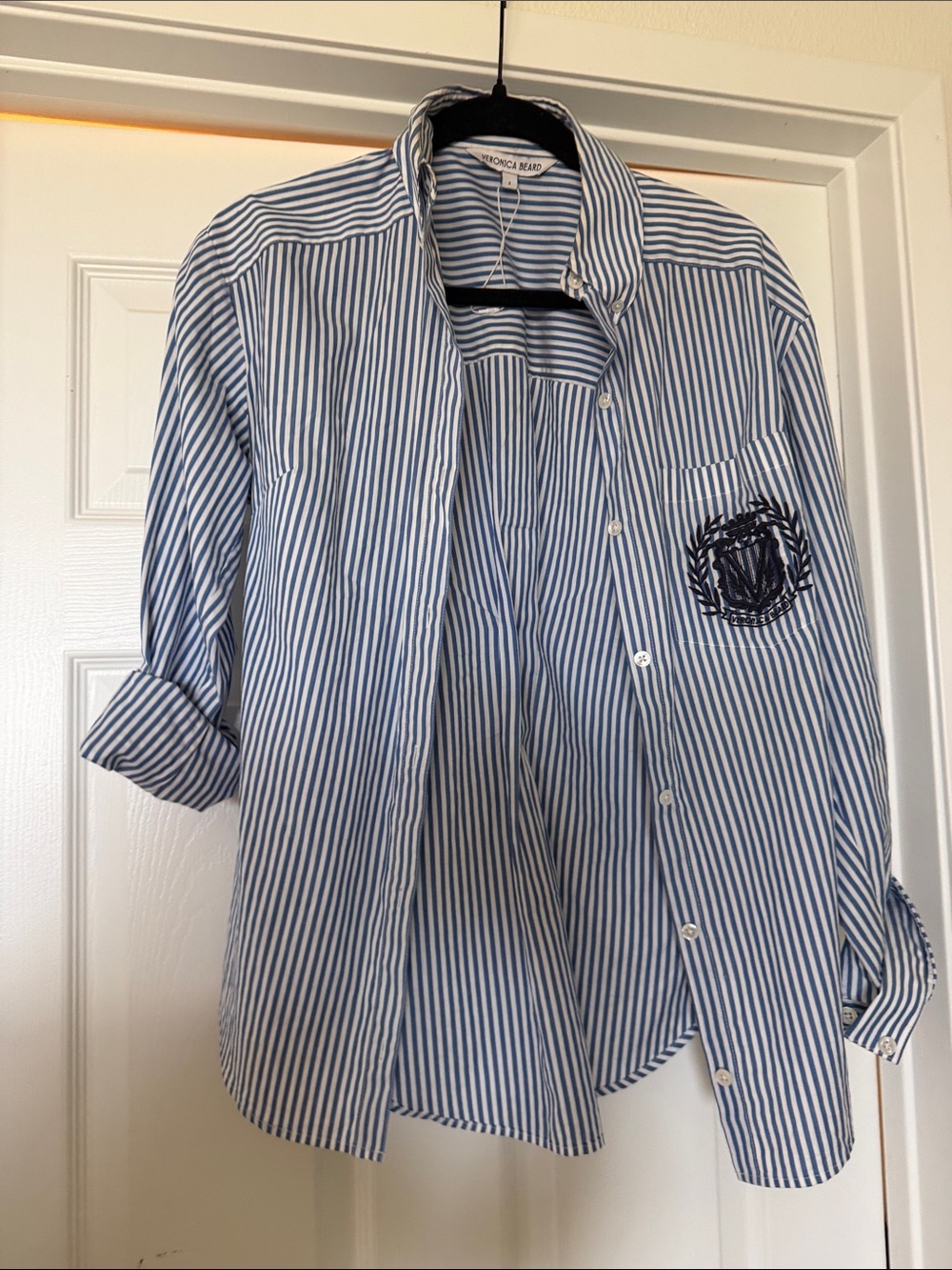 Veronica beard preppy embroidered button-down shirt